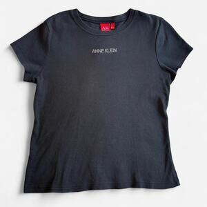 Anne Klein Women's Large Cotton T-Shirt Crew Neck Black